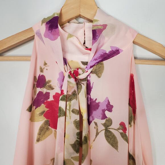 Lauren Ralph Lauren Floral Chiffon Sleeveless Dress Pastel Pink Bow Size 16 NEW - Picture 8 of 12